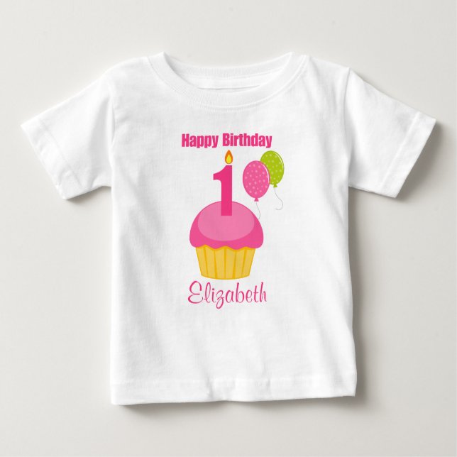 1:a födelsedag - Rosa Cuptårta T Shirt (Framsida)