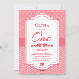 1:a födelsedag Rosa Elephants Party Inbjudningar