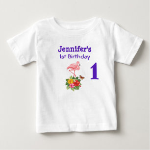 1:a födelsedag Rosa Flamingo & Tropical Hibiscus T Shirt