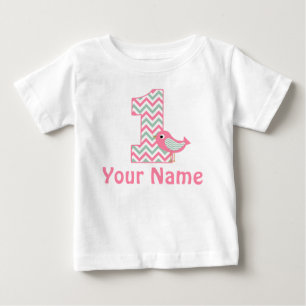 1:a födelsedag Rosa Grönt Bird Personlig T-shirt