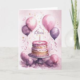 1:a födelsedag Rosa Lila Cute Princess Girl Namn Kort