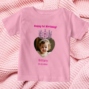 1:a födelsedag rosa namn fototiara flicka t shirt