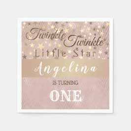 1:a födelsedag Rosa och Guld Stars Gnistra Pappersservett