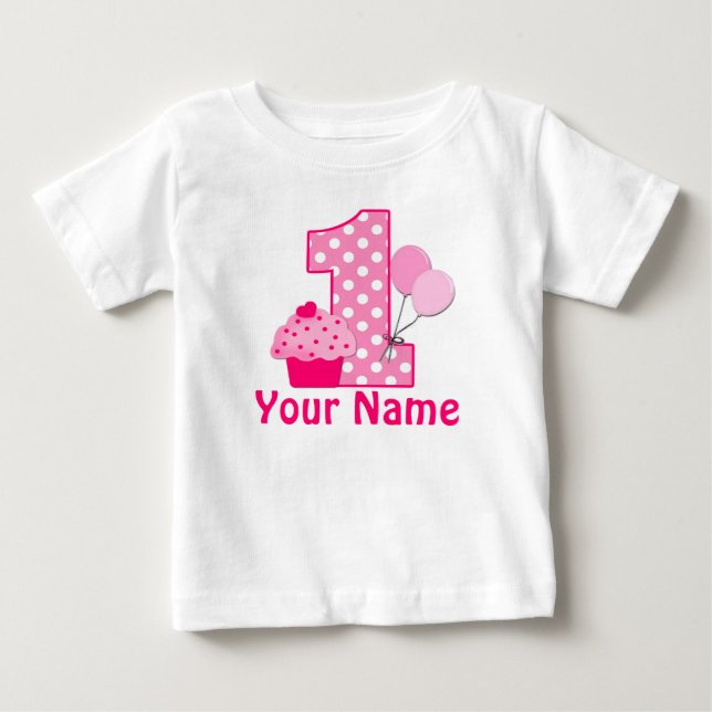 1:a födelsedag Rosa Personlig T-shirt (Framsida)