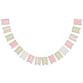 1:a födelsedag Rustic Sage Grönt & Rosa Blommigt W Vimplar