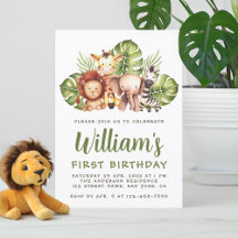 1:a födelsedag Safari Animals Cute Jungle Vild ett