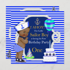 1:a födelsedag Sailor Boy Navy Blue Rand Ethnic Inbjudningar