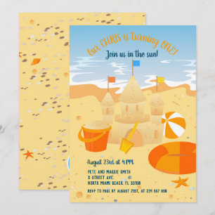 1:a födelsedag, sandslott och strandstrand roligt  inbjudningar