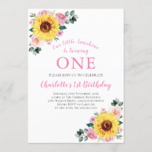 1:a födelsedag Solrosans Rosa Blommigt en