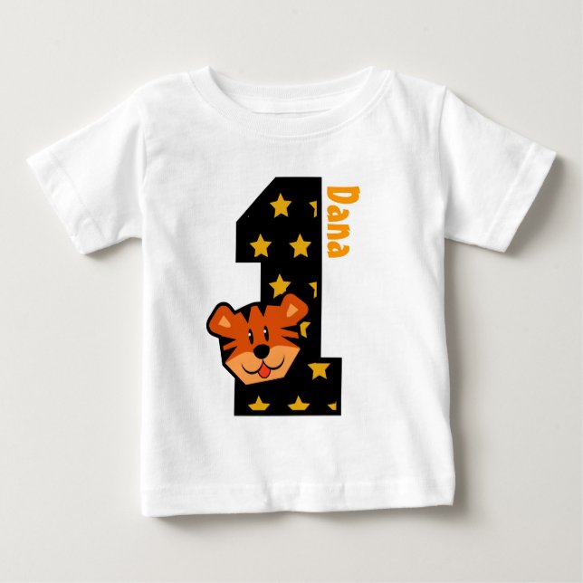 1:a födelsedag Stars och tiger ett år gammalt Tee Shirt (Framsida)