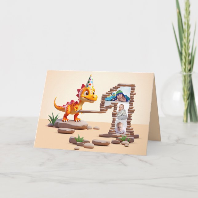 1:a födelsedag - stort foto | Dino Little Dragon Kort (Framsida)