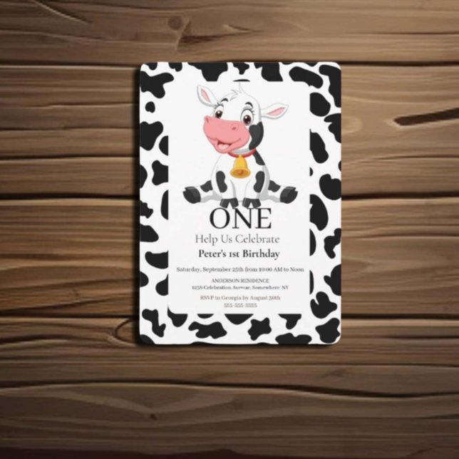 1:a födelsedag: Svartvit Baby Cow Inbjudningar (Check out our cow birthday invitations selection for the very best in unique or custom)