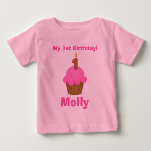 1:a födelsedag Tshirt Rosa Cupaka med ljus T-shirt
