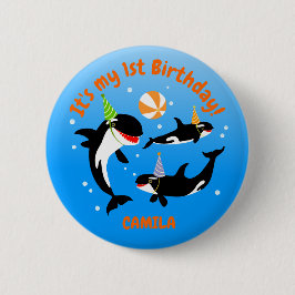 1:a födelsedag under havs- eller korkval flicka knapp