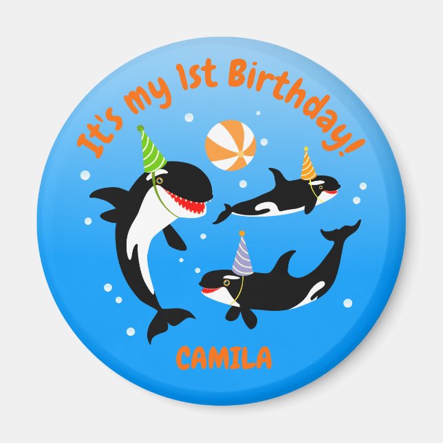 1:a födelsedag under havs- eller korkval flicka magnet (Framsidan)