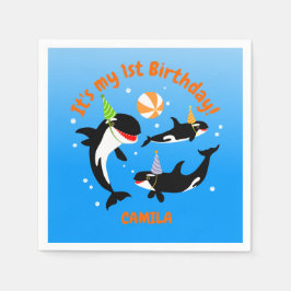 1:a födelsedag under havs- eller korkval flicka pappersservett