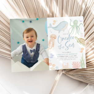 1:a födelsedag under havsfoto inbjudningar