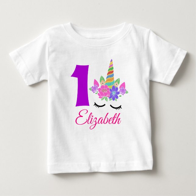 1:a födelsedag Unicorn ThLED Baby T-Shirt (Framsida)