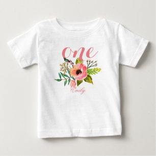 1:a födelsedag Vattenfärgad Blommigt Personlig-2 T-shirt