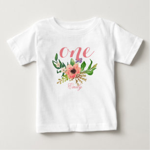 1:a födelsedag Vattenfärgad Blommigt Personlig-3 Tee Shirt