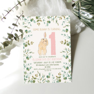 1:a födelsedag, vattenfärgen Eucalyptus Rosa Inbjudningar
