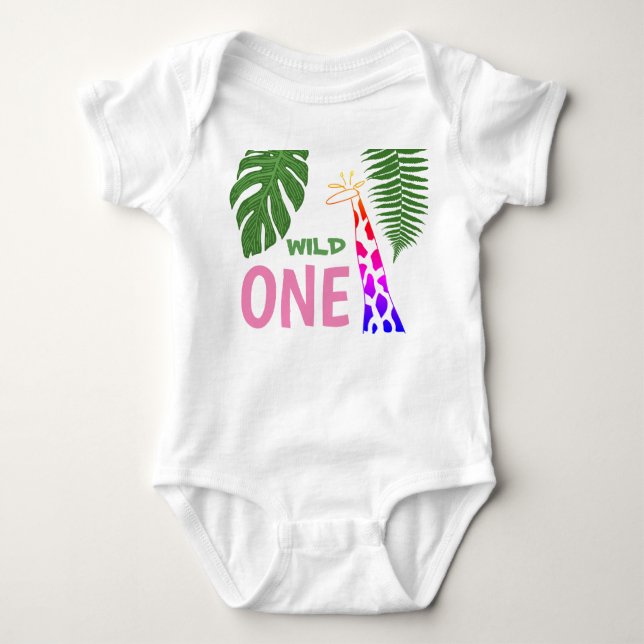 1:a födelsedag Vild En Rosa Giraffe Safari Jungle T Shirt (Framsida)