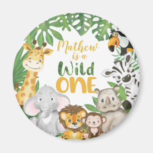 1:a födelsedag Vild ett Safari Jungle Thmet Magnet