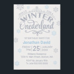 1:a födelsedag Vintern Onederland Silver Snöflingo Inbjudningar<br><div class="desc">Inbjudan er sons första födelsedag party gäster i stil i med det här Vinter Onederland som kallas ett vanligt inbjudningskort. Utformningen har en bakgrund av Faux silver med blå och silver snöflingor och ord"Går med oss för ett Winter Wonderland, 1:a födelsedagen Party for" i modern typografi. Anpassa namn i blått...</div>