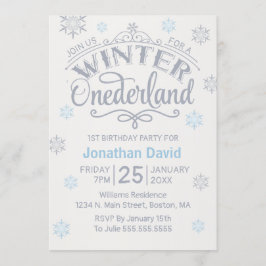 1:a födelsedag Vintern Onederland Silver Snöflingo Inbjudningar