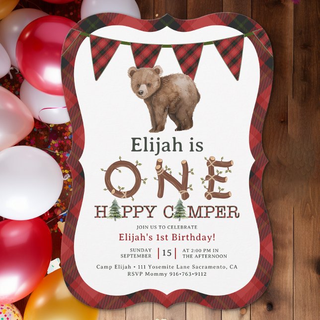1:a födelsedagarbjudan till 1:a Lycklig-kamper Inbjudningar (One Happy Camper Birthday Invitation)