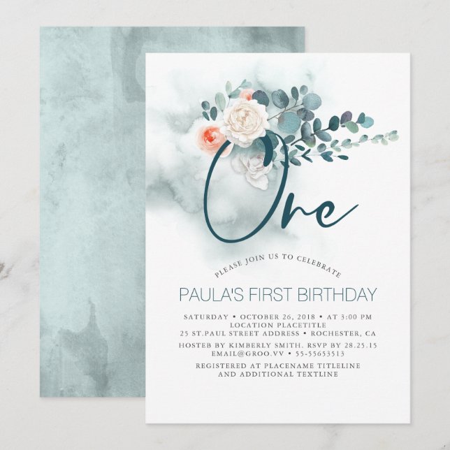 1:a födelsedagarinbjudan inbjudningar (Fram/baksida)