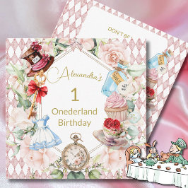 1:a födelsedagen Alice på underlandets Blommigt Sq Inbjudningar