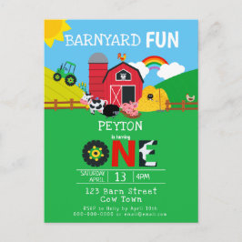 1:a födelsedagen Boskap Barnyard Roligt Kids Cute Inbjudan Vykort