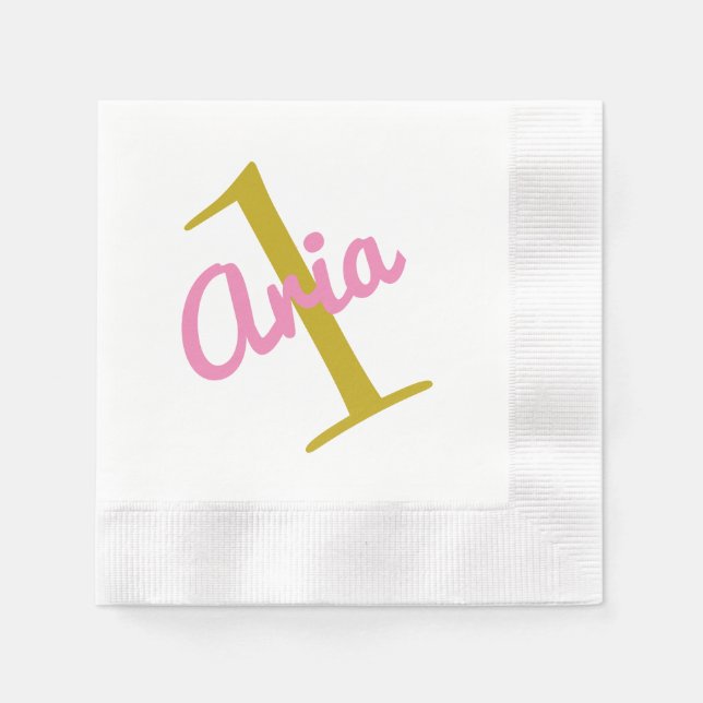 1:a födelsedagen Cocktail Napkin Rosa Guld White Pappersservett (Framsidan)