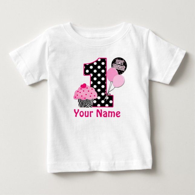 1:a födelsedagen Cupkaka Zebra Personlig Shirt T (Framsida)