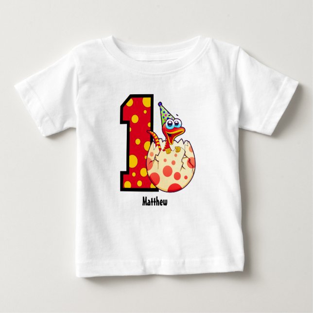1:a födelsedagen Dino Egg Anpassningsbar Baby T-Sh T Shirt (Framsida)