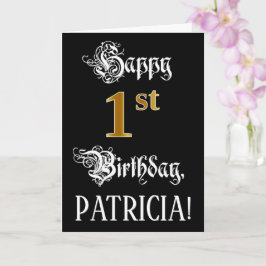 1:a födelsedagen - Finare-skript; Faux Guld Titta; Kort