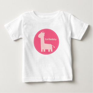 1:a födelsedagen - Flicka Rosa Giraffe Silhouette T-shirt