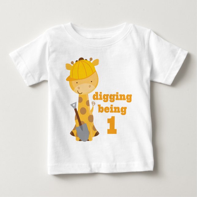 1:a födelsedagen Giraffe Construction Worker T-shi T-shirt (Framsida)