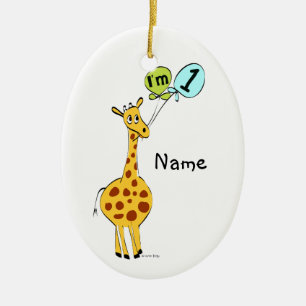 1:a födelsedagen Giraffe med ballonger Julgransprydnad Keramik