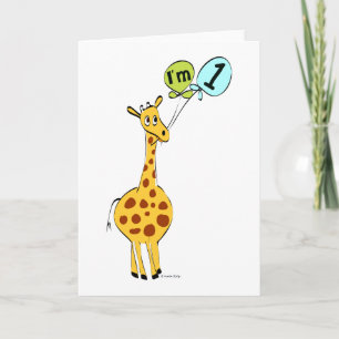 1:a födelsedagen Giraffe med ballonger Kort