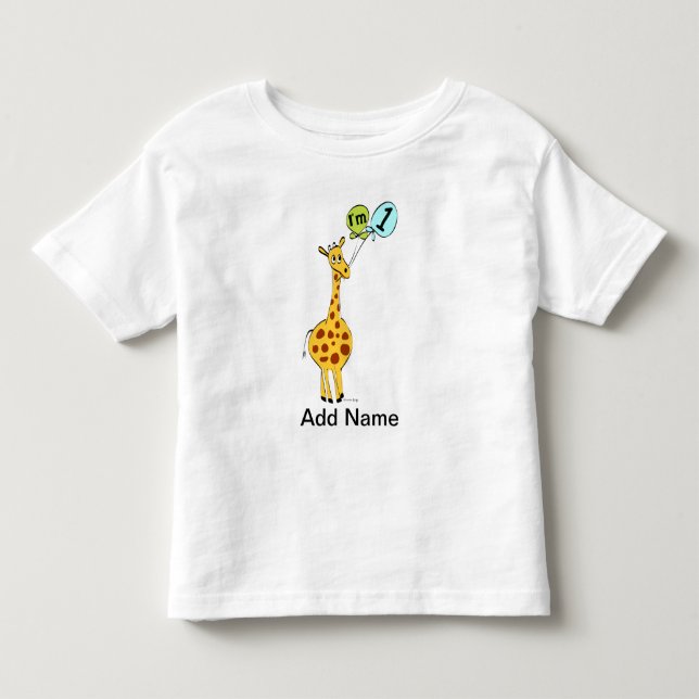 1:a födelsedagen Giraffe med ballonger Tee Shirt (Framsida)