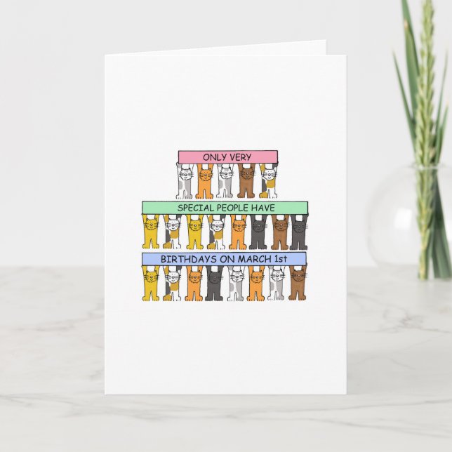 1:a födelsedagen i mars, Cute Tecknad Cats. Kort (Framsida)