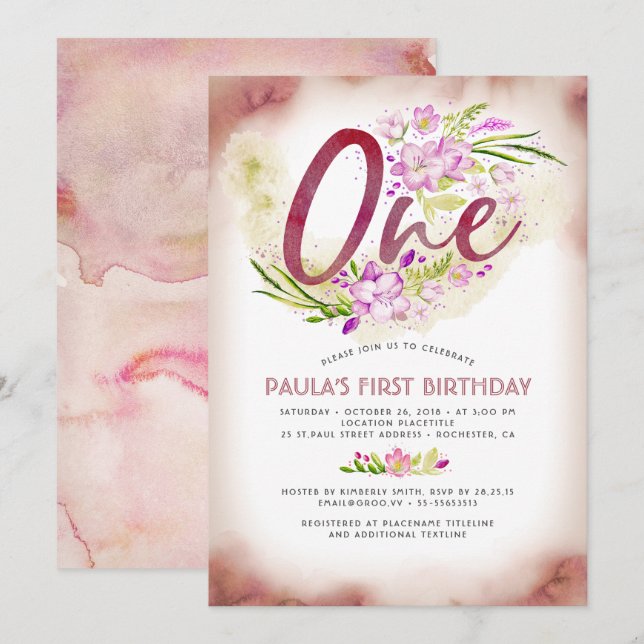 1:a födelsedagen i Party Inbjudningar (Fram/baksida)