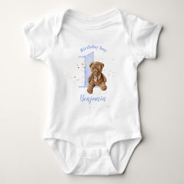 1:a födelsedagen Nalle Baby Bodykostym T Shirt (Framsida)
