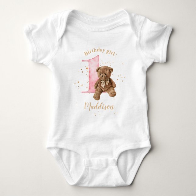 1:a födelsedagen Nalle Baby Bodykostym T Shirt (Framsida)