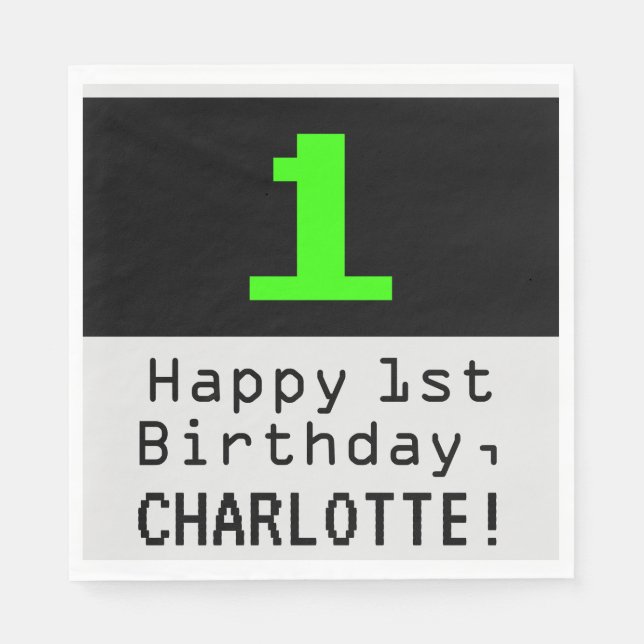 1:a födelsedagen - Nerdy/Geeky Stil ’1’ och Namn Pappersservett (Framsidan)