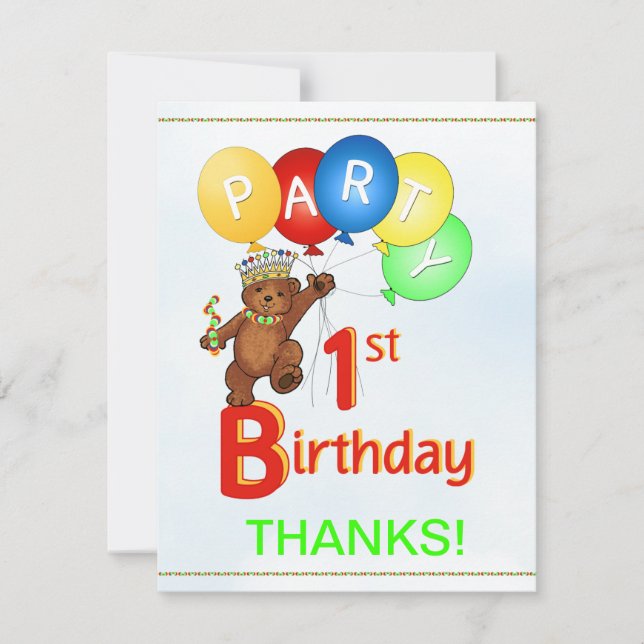 1:a födelsedagen Party BearTack Inbjudningar (Framsida)
