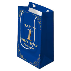 1:a födelsedagen Party Blue och Guld Glitter Ram