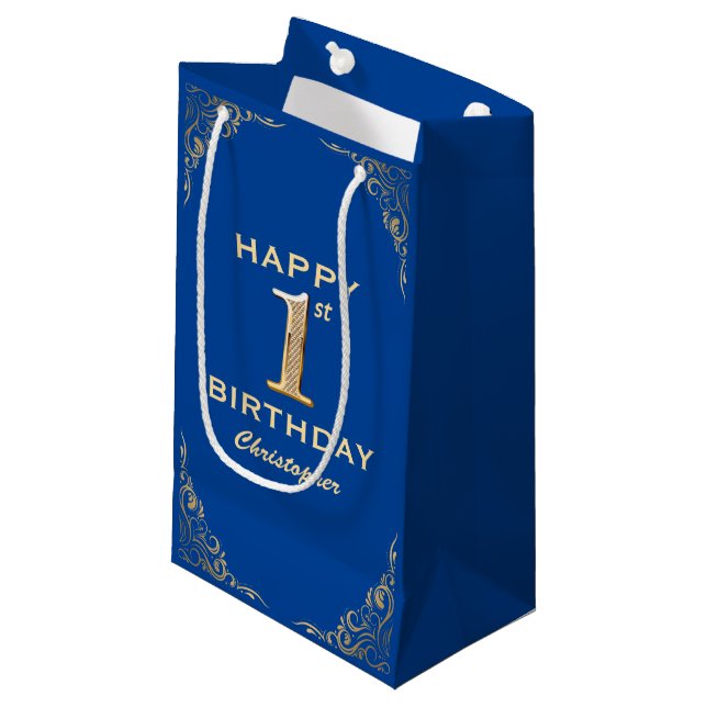 1:a födelsedagen Party Blue och Guld Glitter Ram (Framsidan Vinklad)